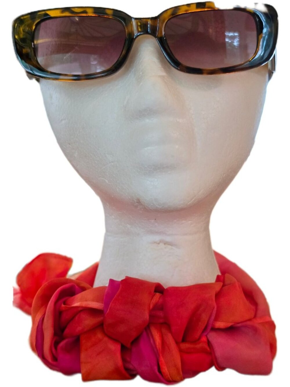 100% Silk Georgette Scarf Matte Abstract Watercolor Tie Dye Red Pink Orange 58" - Picture 8 of 9